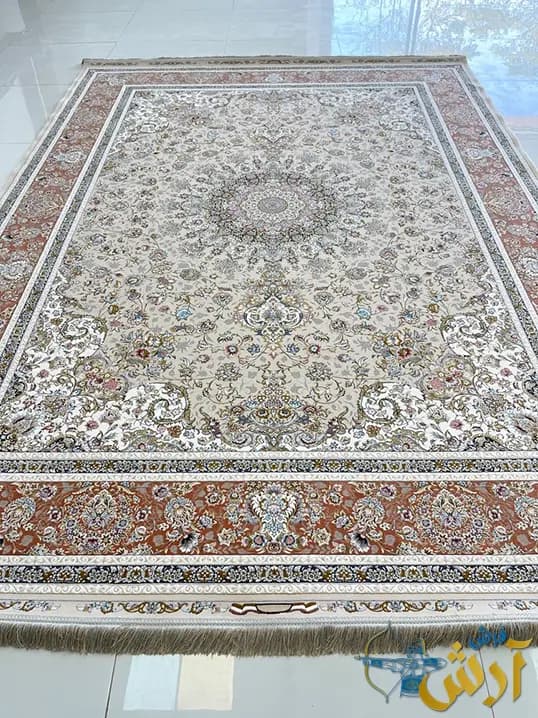 فرش کرم گلبهی طرح هما 1500 شانه