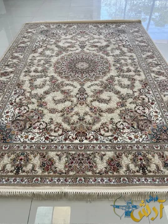 فرش کرمی گل برجسته طرح ماهان 1200 شانه