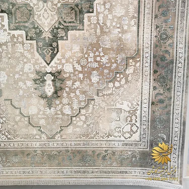 فرش سبز طرح هریس 1200 شانه وینتیج زمنیه یژ — تصویر ۲