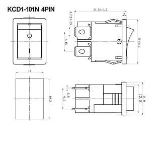 کلید راکر چراغدار 4 پین KCD1-101N — تصویر ۲