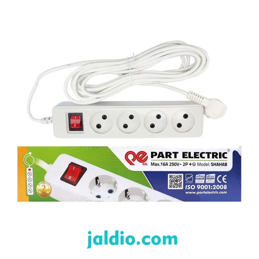 4 خانه بدون ارت با کلید و کابل 5 متر پارت الکتریک مدل نیک کد 309 — تصویر ۲
