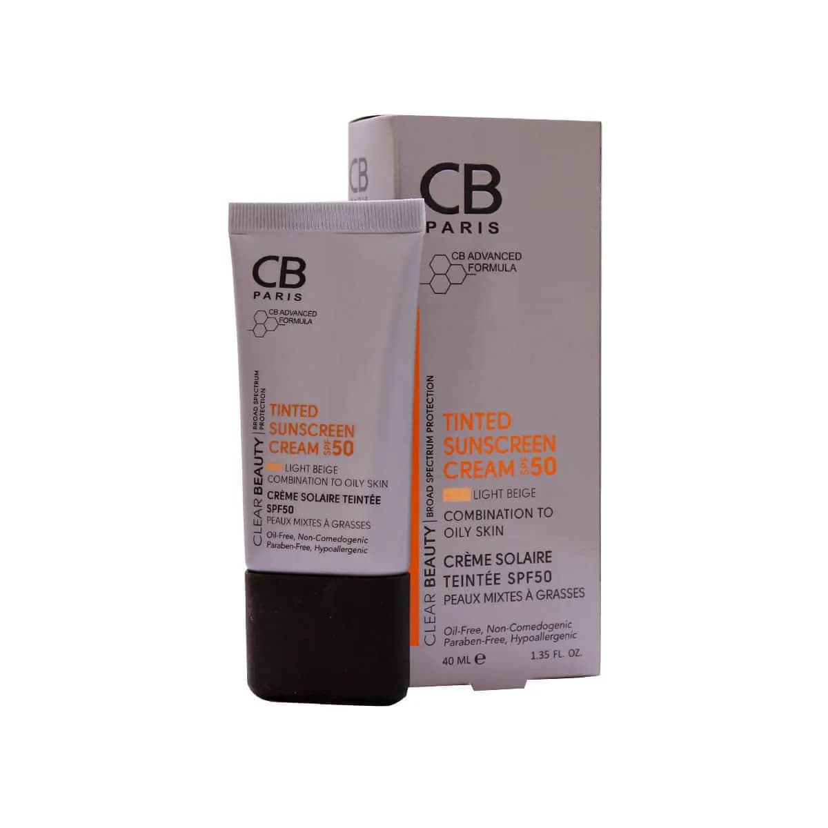 کرم ضد آفتاب SPF50 پوست مختلط تا چرب سی بی پاریس 40 میلی لیتر – بژ روشن — تصویر ۳