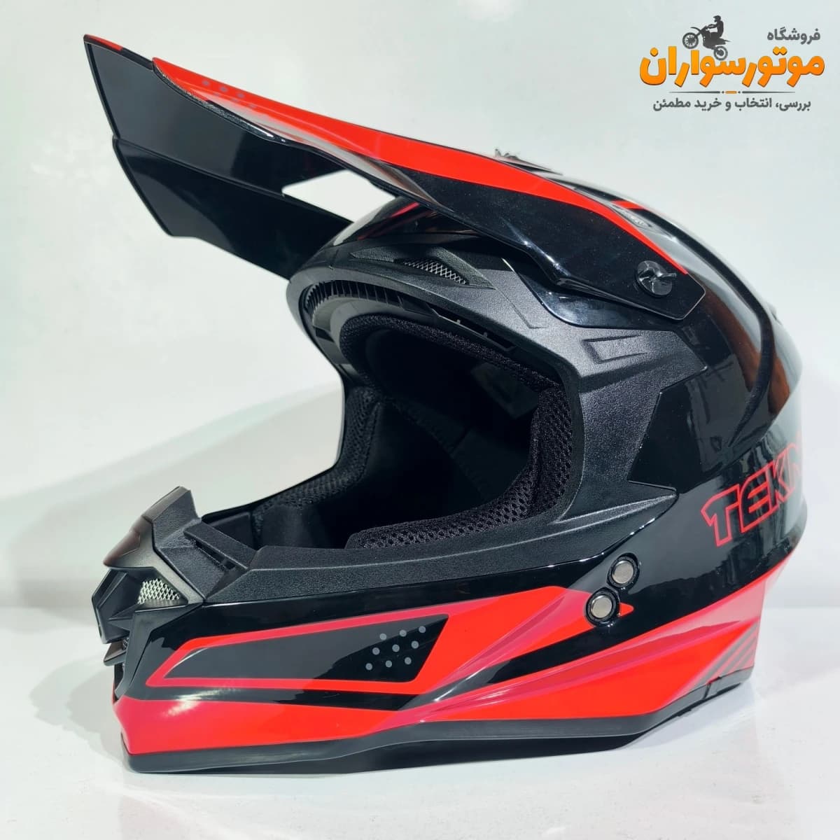 کلاه کاسکت کراسی مشکی قرمز براق تکنو TEKNO — تصویر ۵