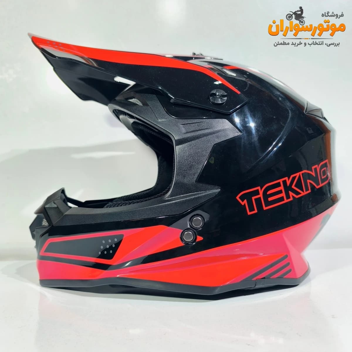 کلاه کاسکت کراسی مشکی قرمز براق تکنو TEKNO — تصویر ۴