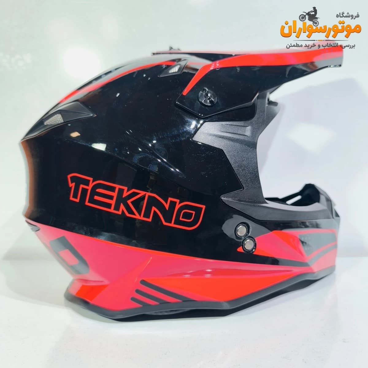 کلاه کاسکت کراسی مشکی قرمز براق تکنو TEKNO — تصویر ۲