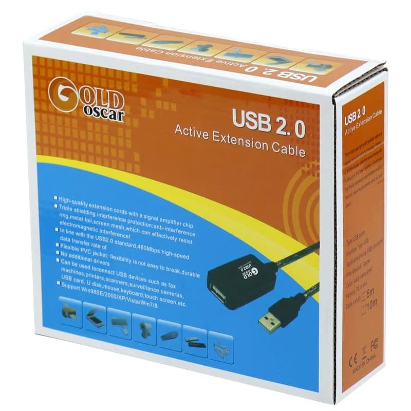 کابل افزایش طول USB گلد اسکار Gold Oscar طول 10 متر پک دار — تصویر ۹