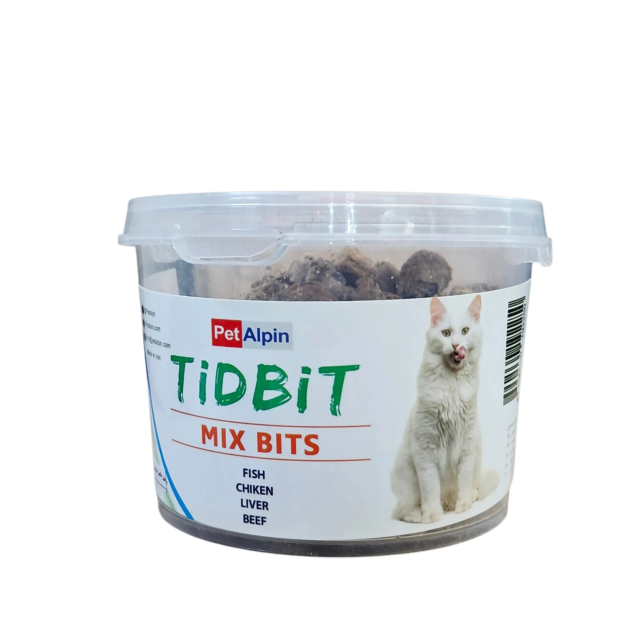 مکمل تشویقی گربه میکس ماهی، مرغ، جگر و بیف برند TiDBiT