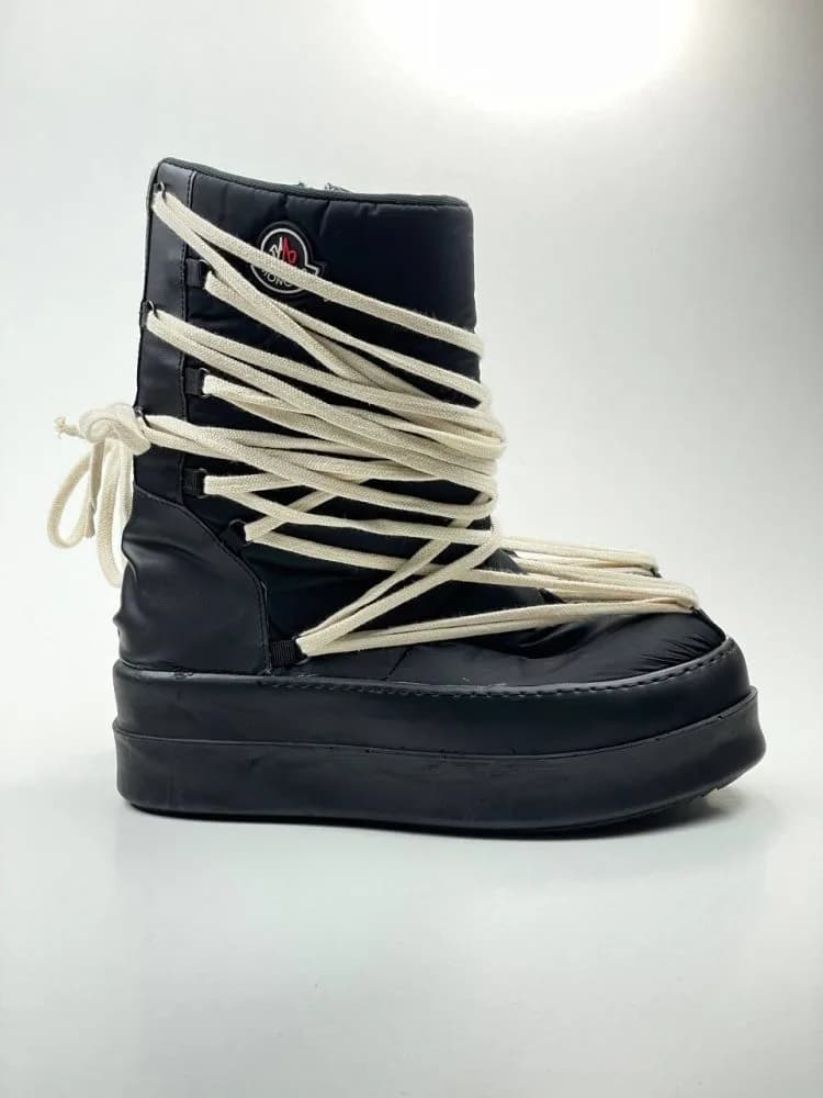 کد 3306 ریک اونز RICK OWENS مونکلر MONCLER بوت پر بند برزنت و چرم مشکی زیره مشکی