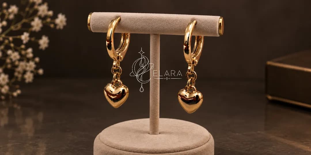گوشواره حلقهای با آویز قلب B615 | رنگ ثابت ژوپینگ | الارا