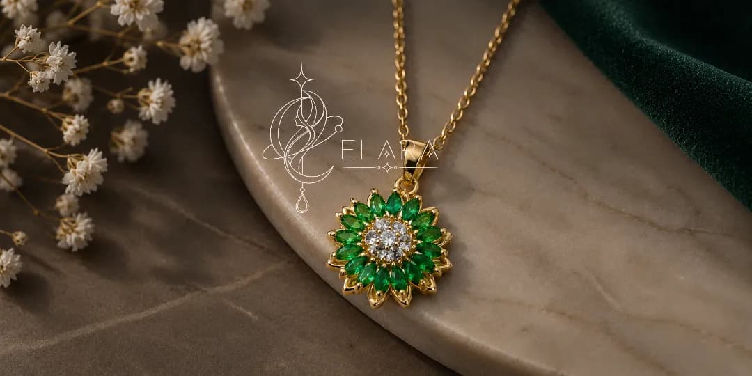 گردنبند اسپینر زمرد نشان B613 | استیل رنگ ثابت | الارا — تصویر ۲