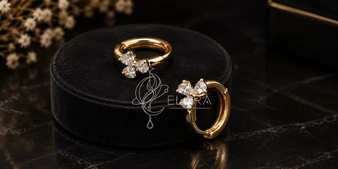 گوشواره حلقهای با نگین پروانهای کد B609 | قطر ۱.۵ سانت | الارا