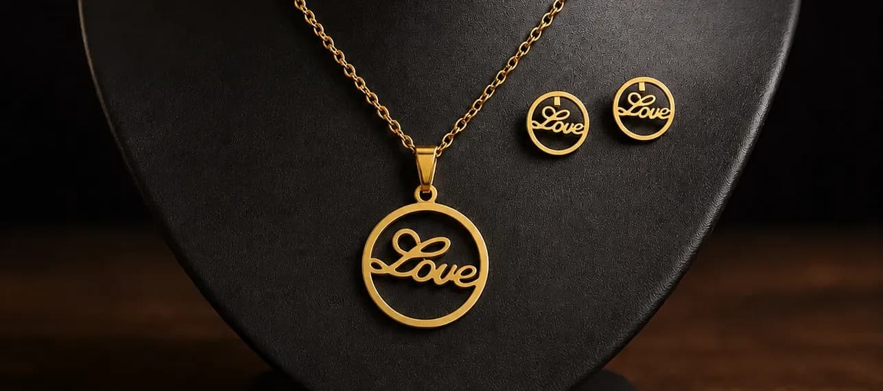 نیمست استیل طرح Love کد B604| گردنبند و گوشواره عاشقانه | اِلارا