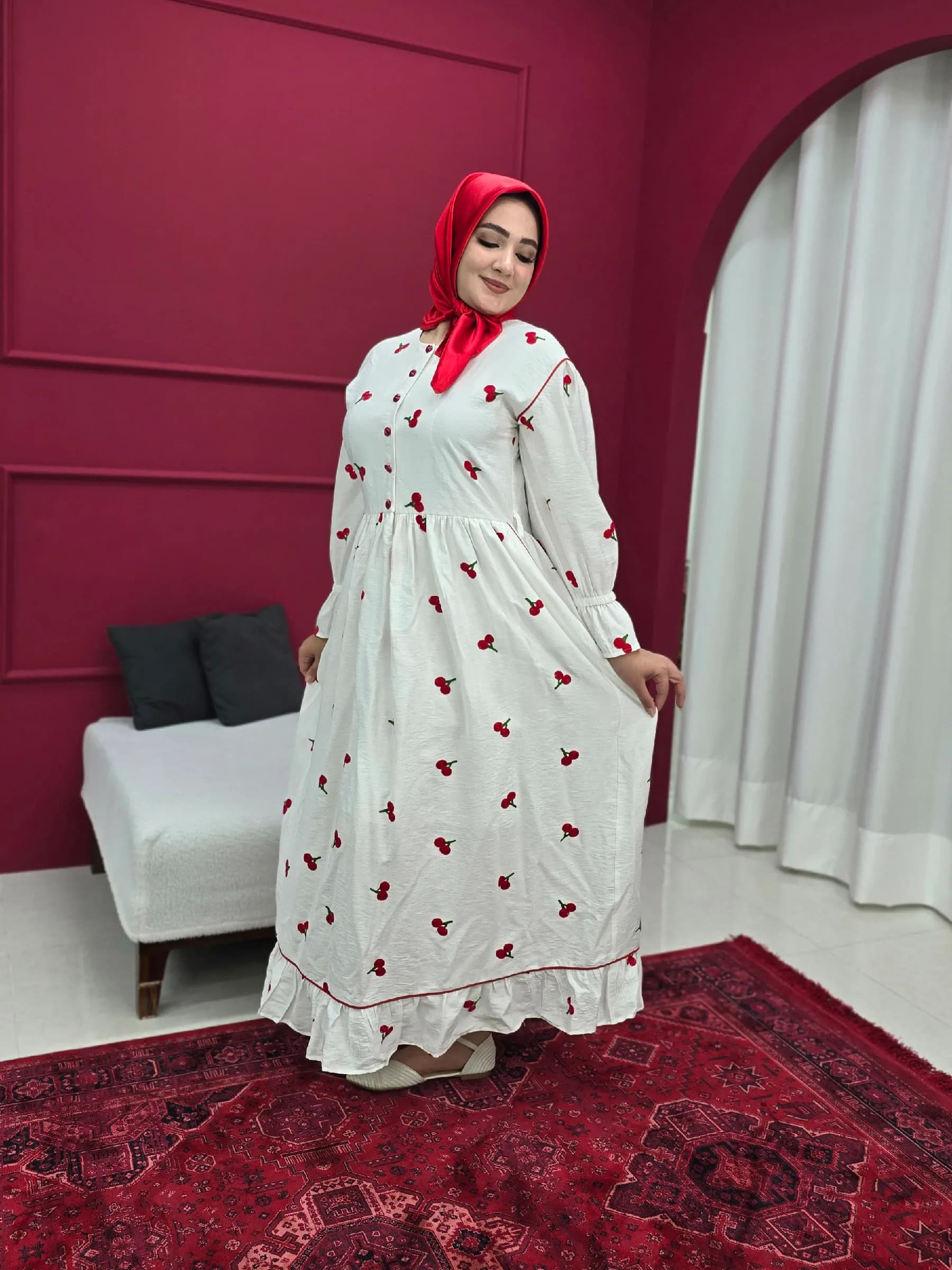 پیراهن سفید با گلدوزی گیلاس کد ws58 — تصویر ۸