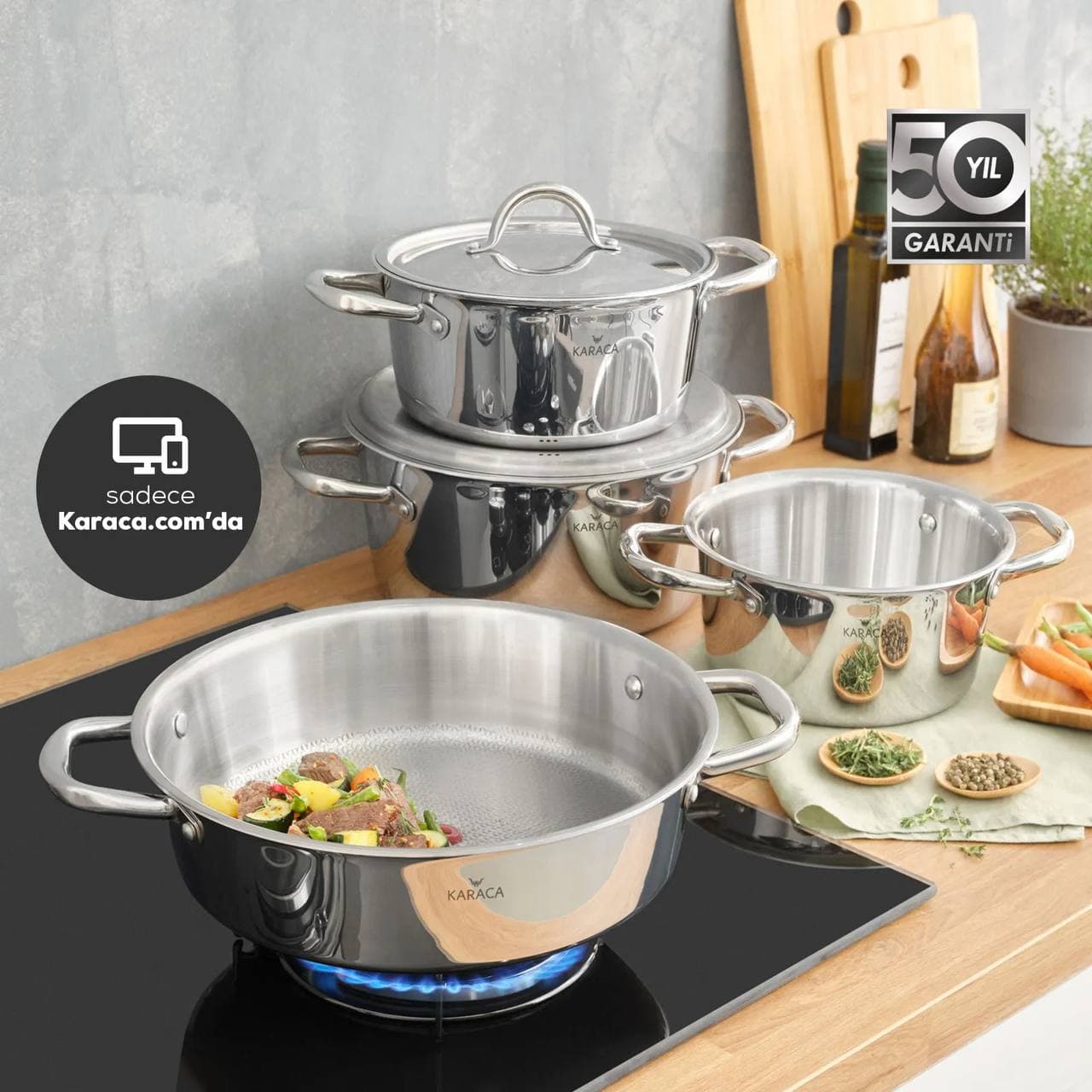 ست قابلمه کاراجا مدل Power Steel 3Ply Konik — تصویر ۳
