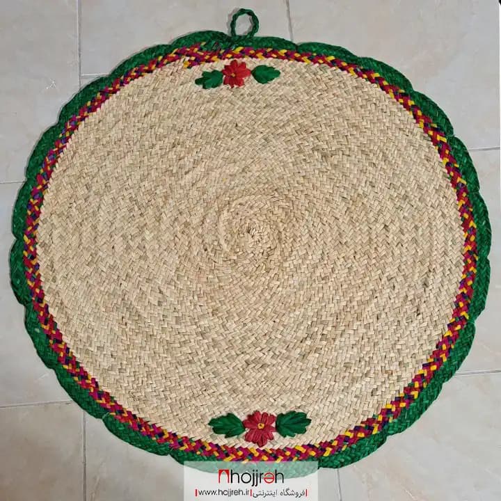 سفره حصیری گلدار قرمز سایز 80 سانت کد SNV122
