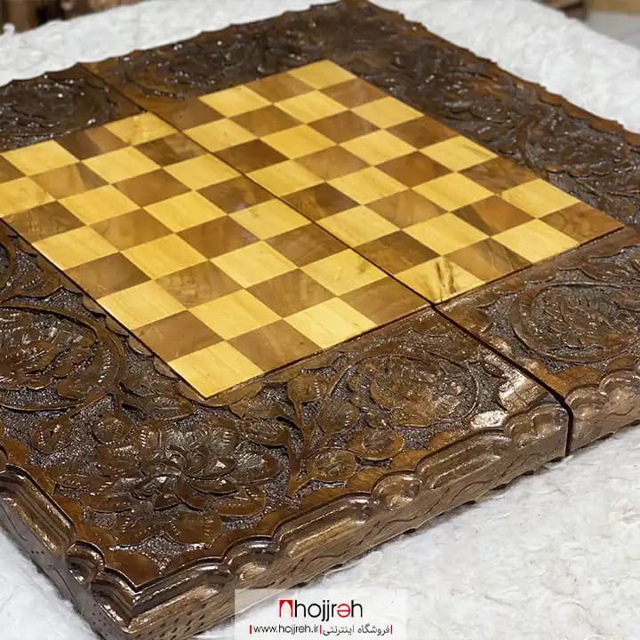 تخته نرد و شطرنج چوب گردو منبت کاری رنگ لاک الکل کد TNS69 — تصویر ۲