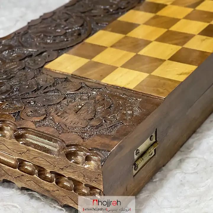 تخته نرد و شطرنج چوب گردو منبت کاری رنگ لاک الکل کد TNS69 — تصویر ۴