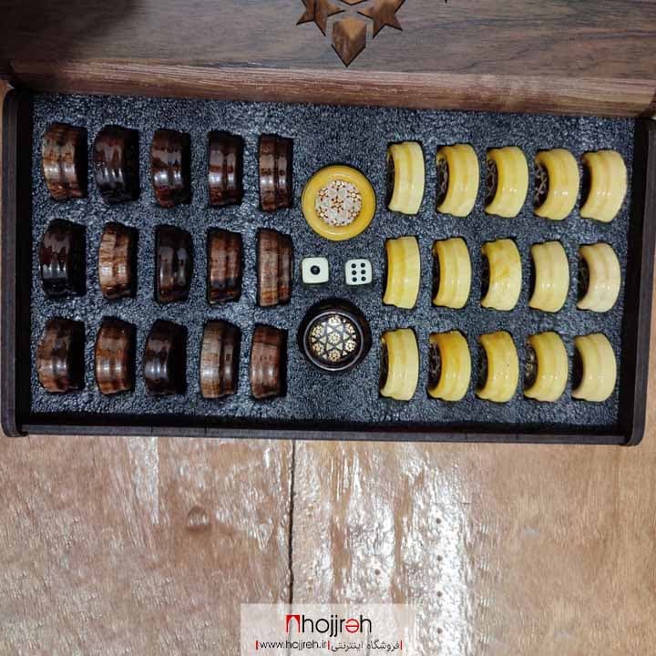 مهره تخته نرد چوب نارنج خاتم کاری قطر ۳ سانت کد TNS50 — تصویر ۴