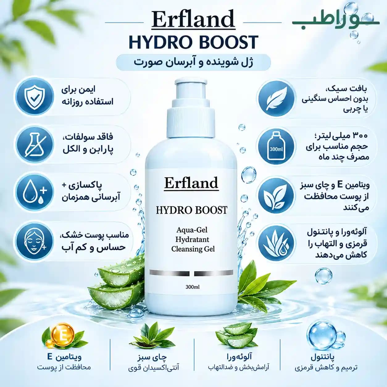 آکواژل ارفلند _ ژل شستشو هیالورونیک هیدروبوست — تصویر ۲
