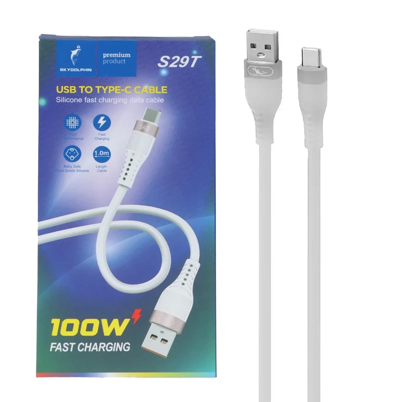 کابل شارژ فست Sky Dolphin Type-C مدل S29T – سفید – TCO — تصویر ۲