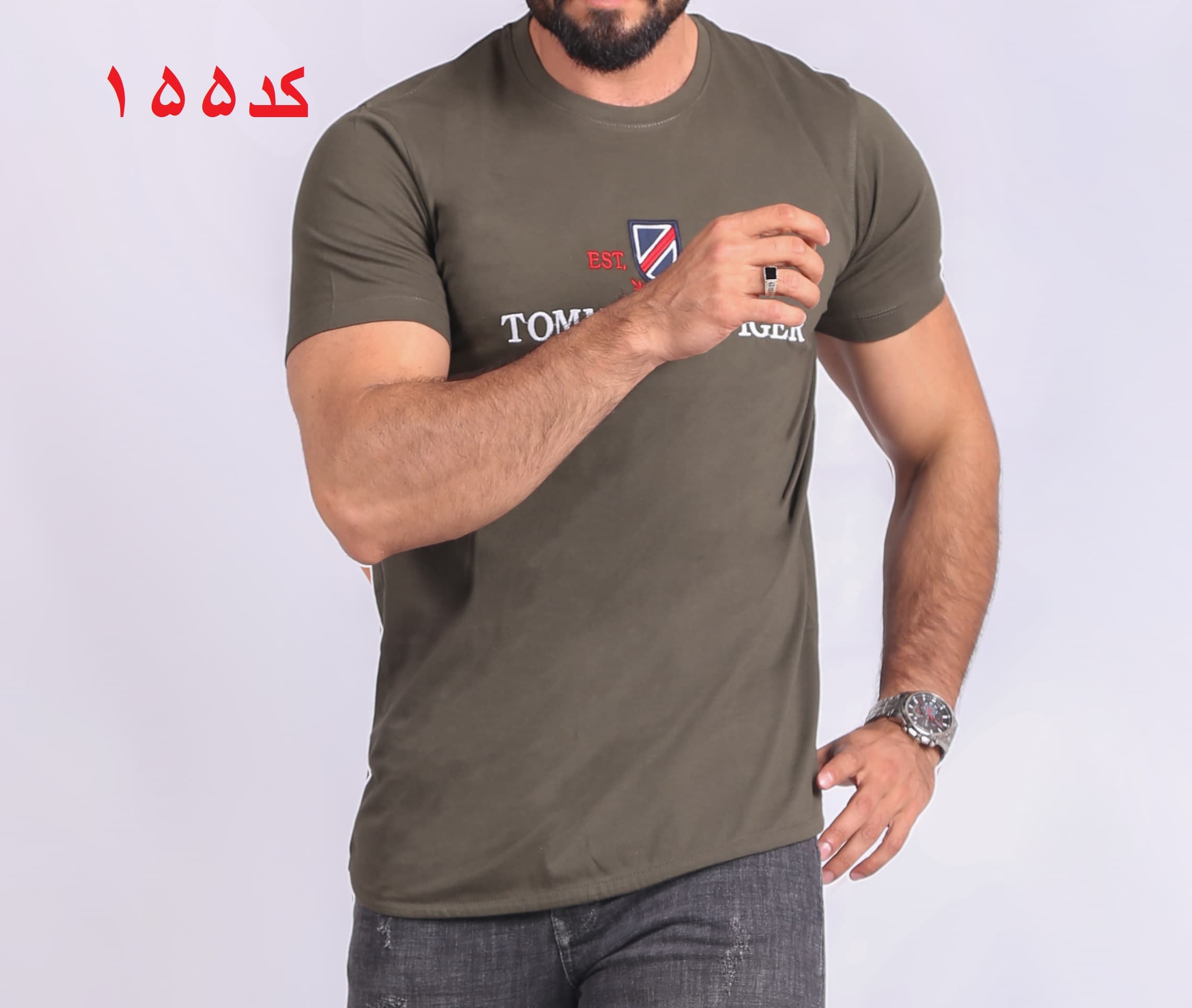 تیشرت یقه گرد تامی سبز تیره کد 155