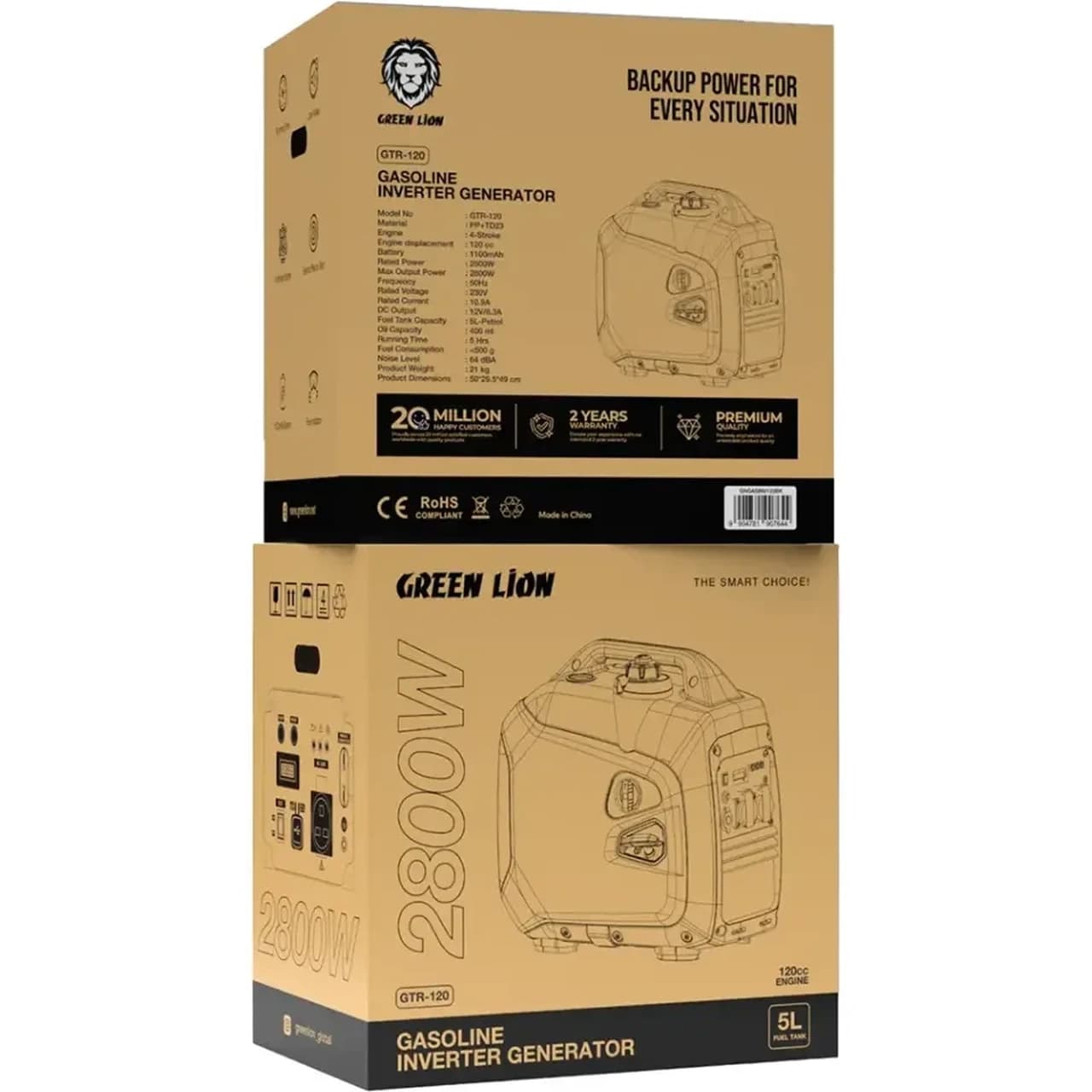 ژنراتور برق بنزینی Green Lion مدل GTR120 GNGASINV120BK 2800W – مشکی (گارانتی 6 ماهه شرکتی) — تصویر ۳