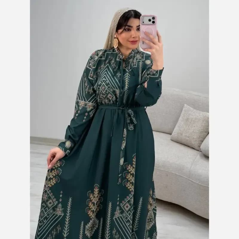 پیراهن ساحلی سنتی زنانه نخی فری سایز سرمهای و کلهغازی — تصویر ۴