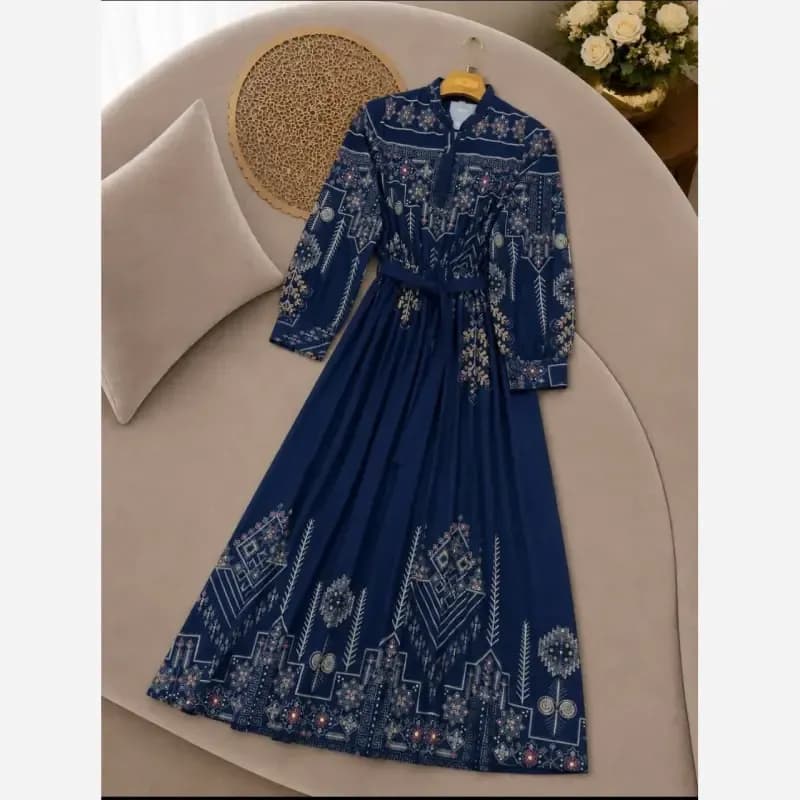 پیراهن ساحلی سنتی زنانه نخی فری سایز سرمهای و کلهغازی — تصویر ۶