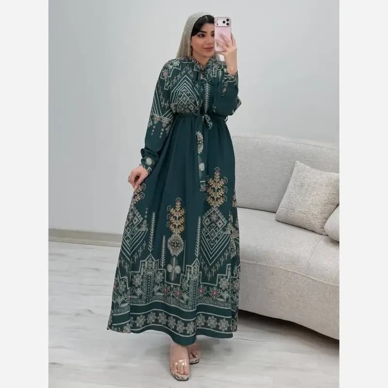 پیراهن ساحلی سنتی زنانه نخی فری سایز سرمهای و کلهغازی — تصویر ۳