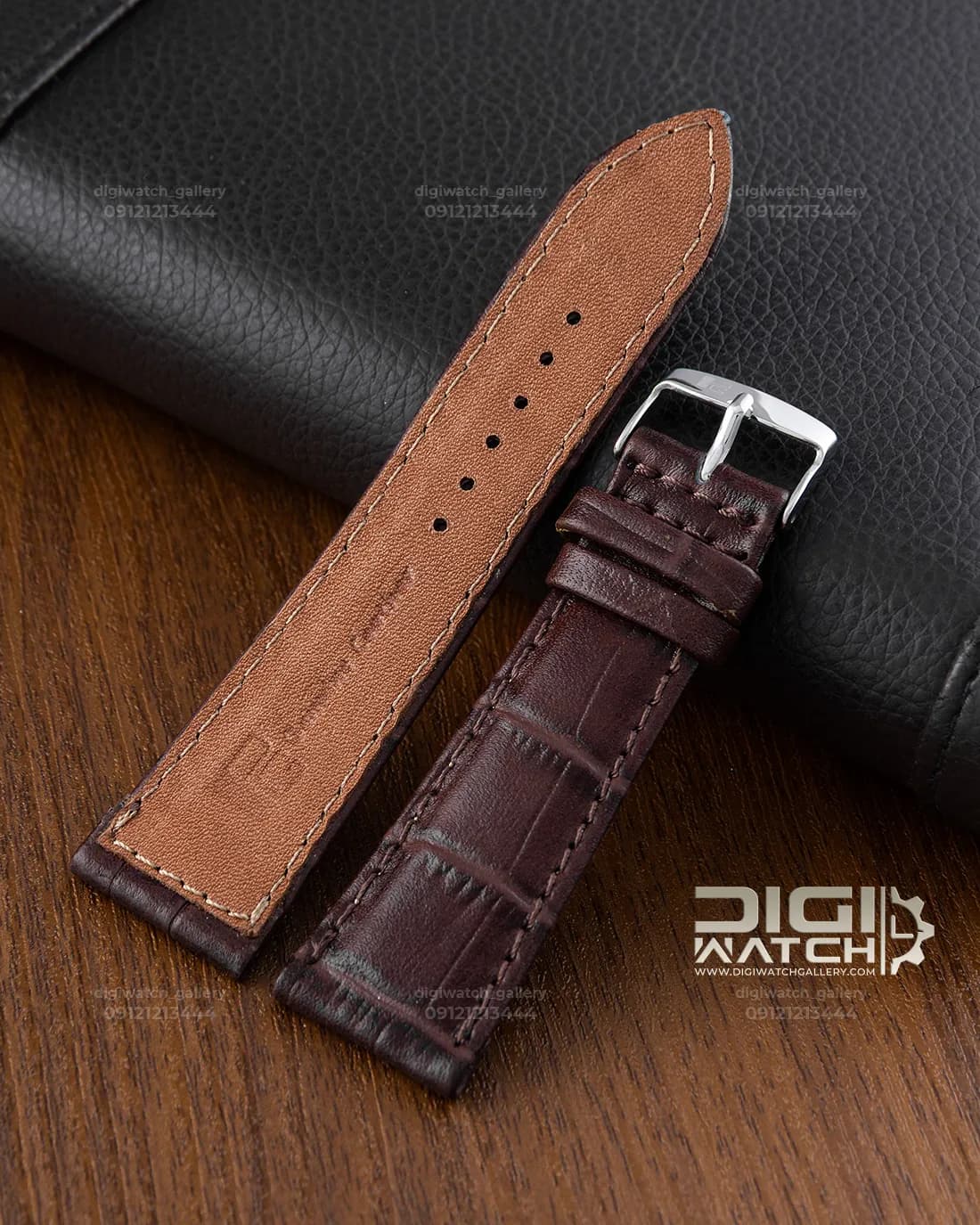 بند ساعت چرم طبیعی کروکودیل قهوهای سایز ۲۴ میلیمتر
