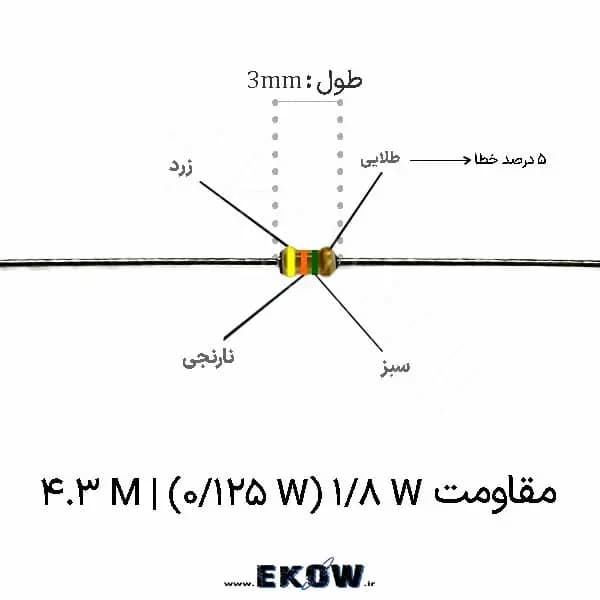 مقاومت 1/8 وات 4.3 مگا اهم ( 1/8W 4.3M ) پک 100 عددی