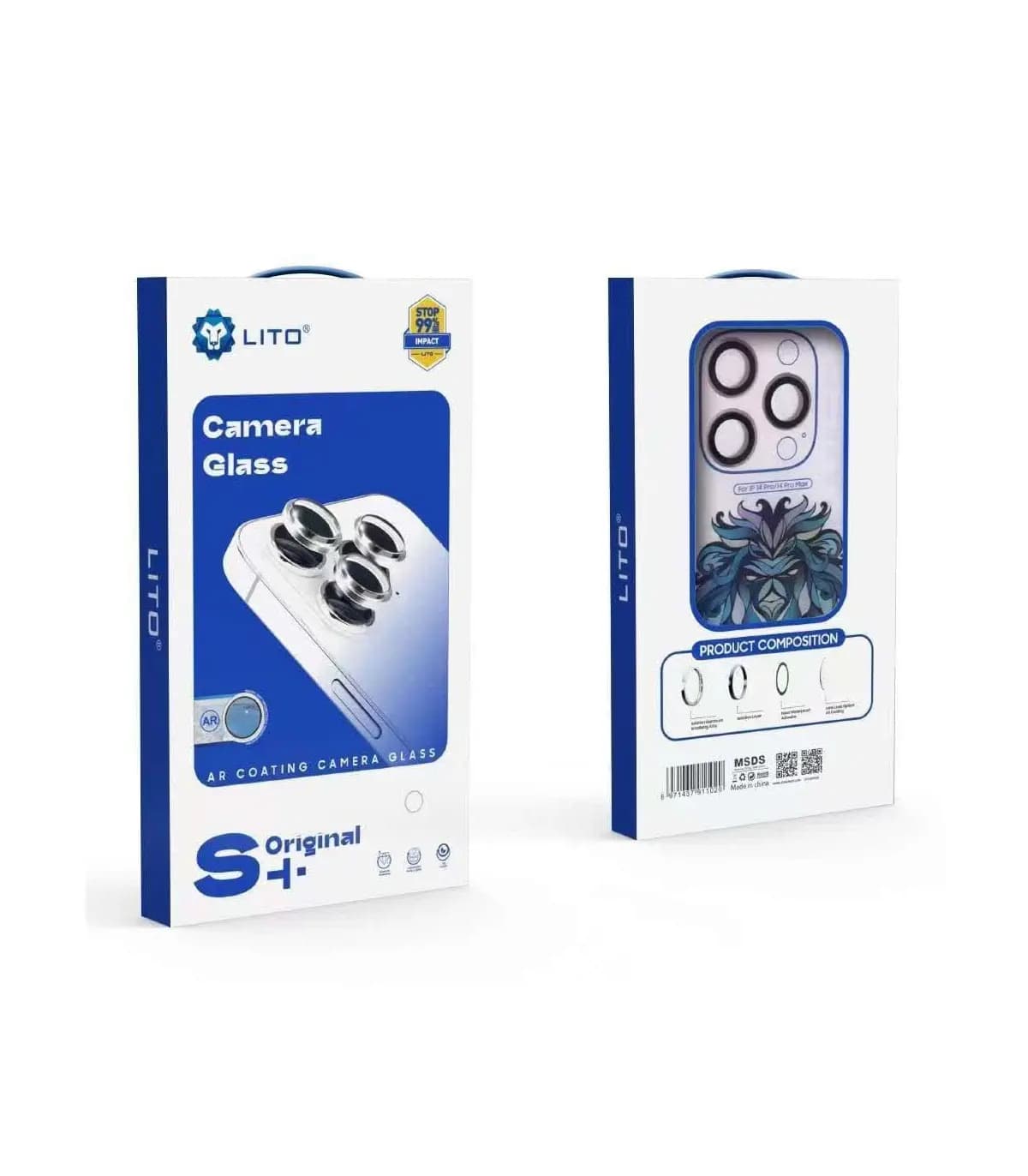 گلس لنز 15PRO/PRO MAX شابلون دار LITO آبی