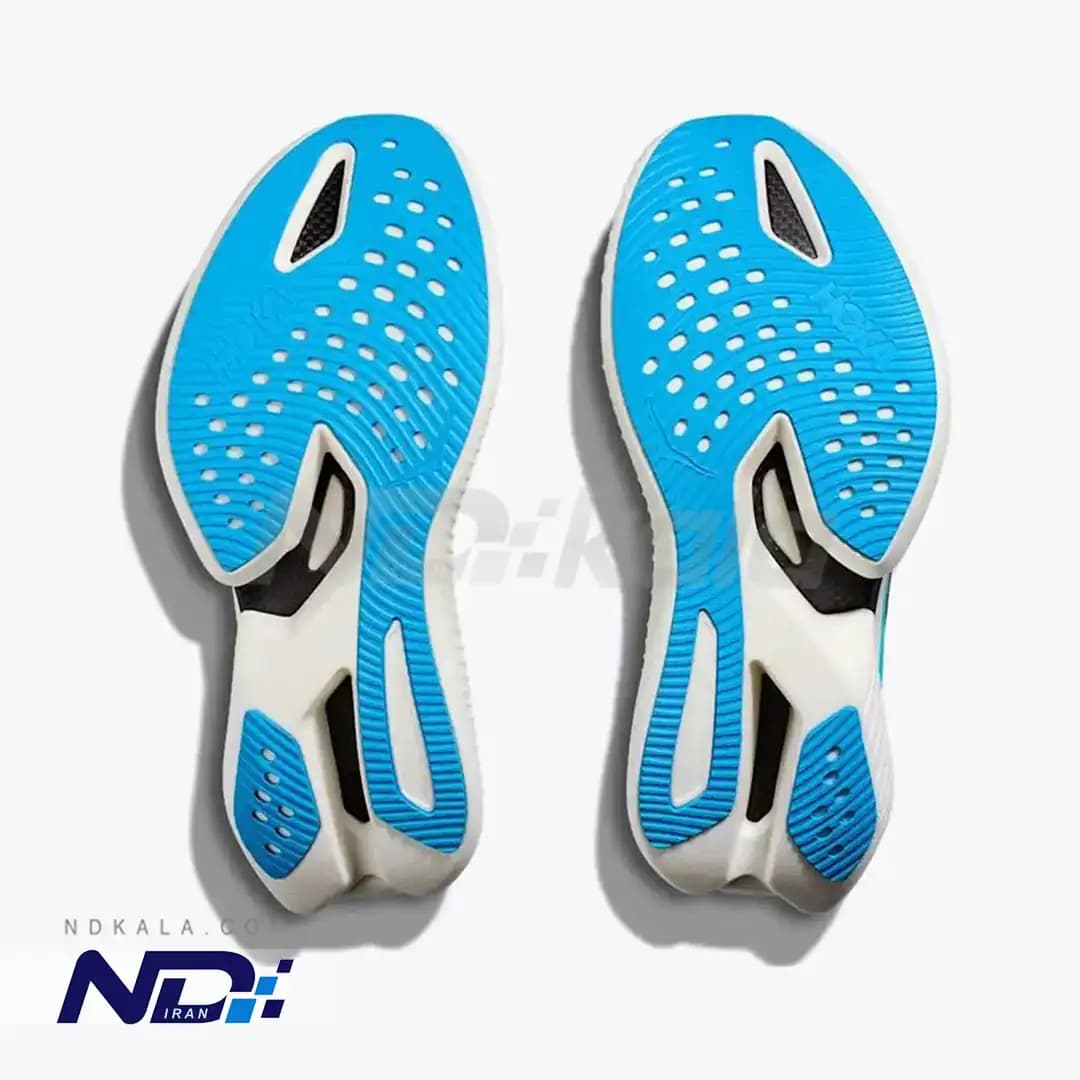 کتونی تخصصی رانینگ هوکا مدل HOKA Cielo X1 مجهز به صفحه کربن و فوم سوپرکریپتیک PEBA با جعبه بارکد دار (رنگ آبی سبز) — تصویر ۷