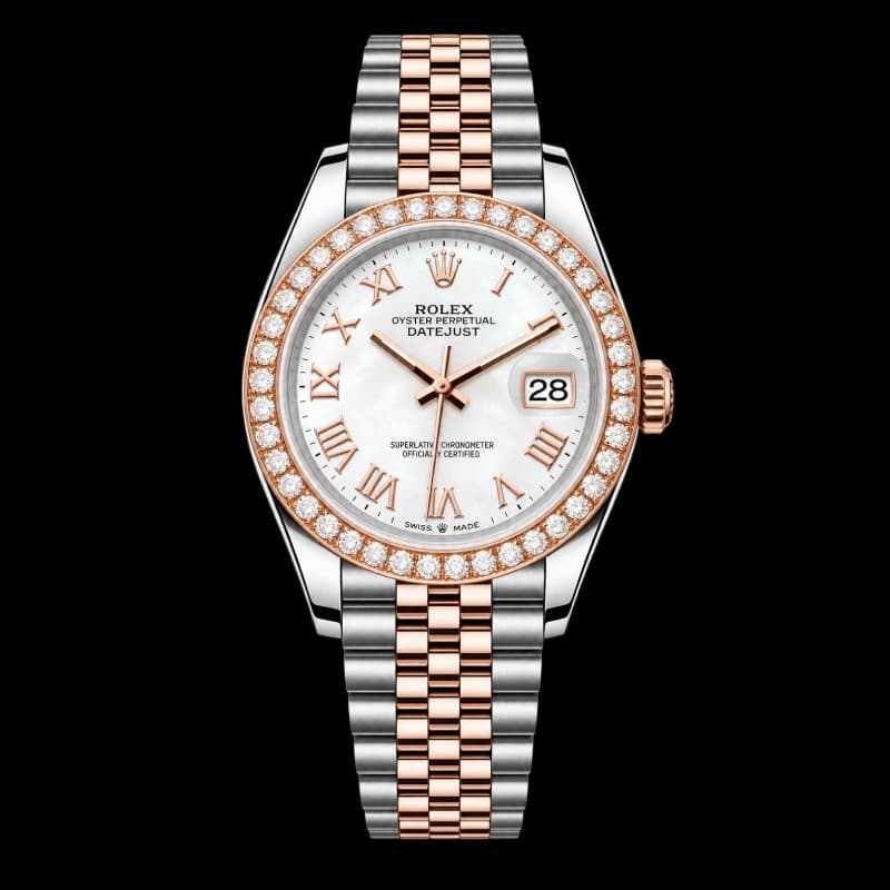 رولکس Datejust 36 سفید رومی دو رنگ رزگلد با بزل نگیندار | رفرنس M126281RBR-0003