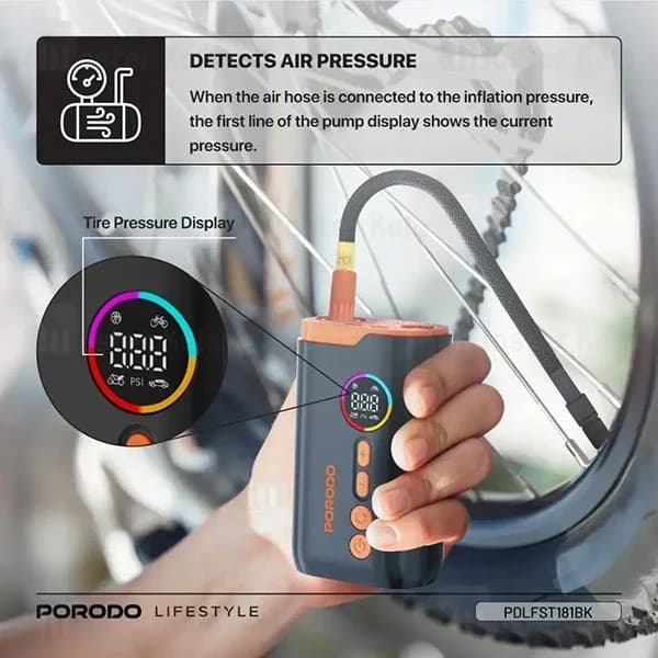 کمپرسور باد پرودو Porodo PD-LFST181 Lifestyle Air Inflator همراه با چراغ قوه — تصویر ۸