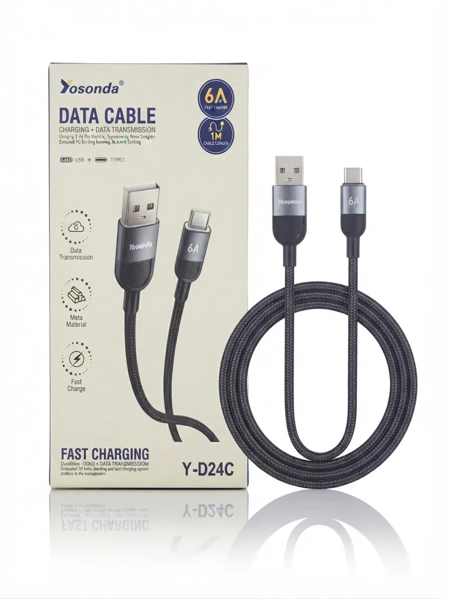 کابل شارژ USB به Type-C یوسوندا مدل Y-D24C فست شارژ 6 آمپر