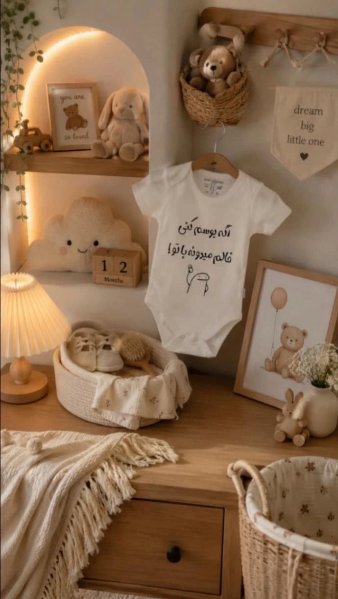 لباس سرهمی نوزاد جونیور طرح اکه بوسم کنی خالم میدونه باتو baby jumpsuit — تصویر ۴