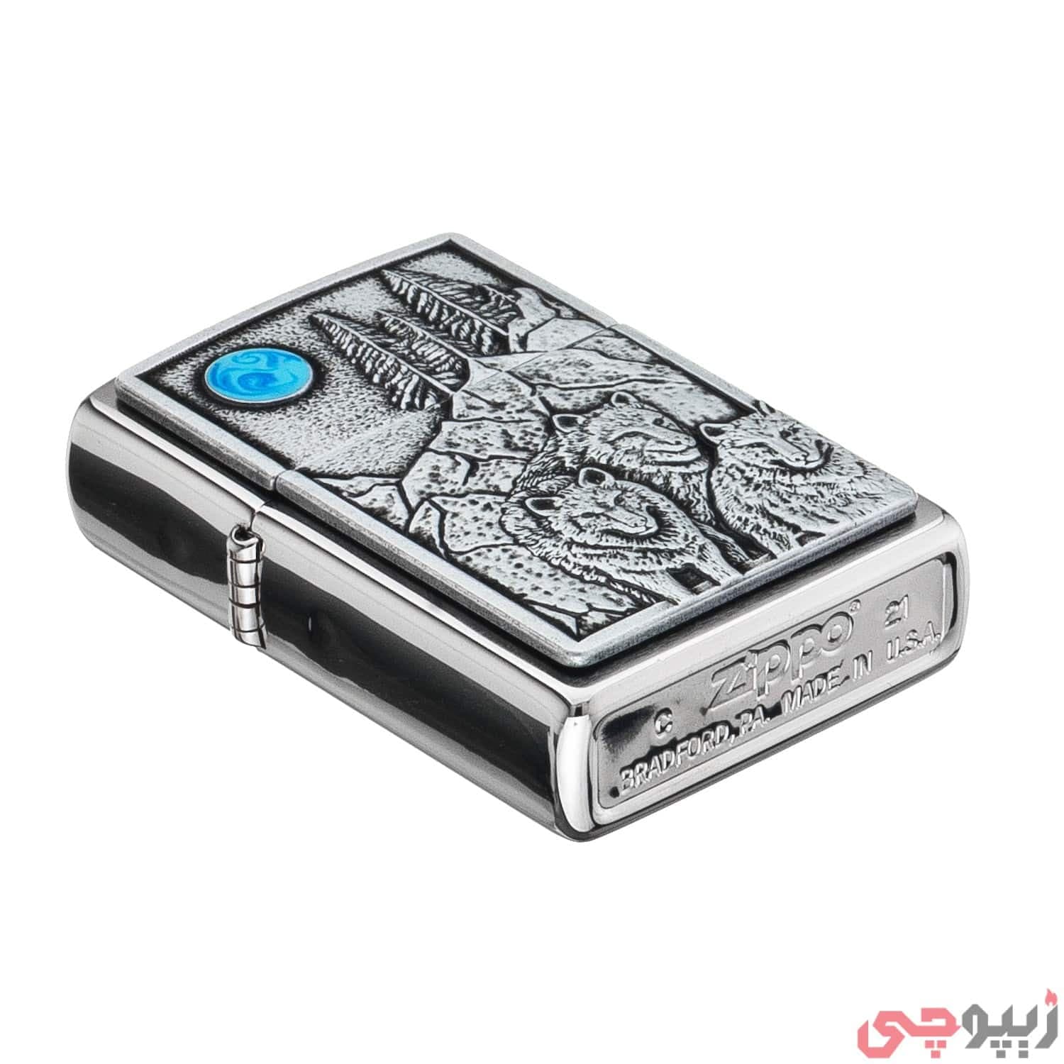 فندک زیپو اصل کد 49295 – Original Zippo Wolf Pack & Moon Emblem — تصویر ۳