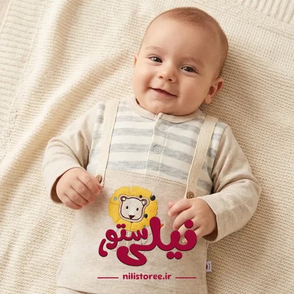 پیراهن آستین بلند نوزادی بیبی دی طرح شیر