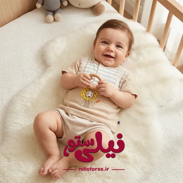 پیراهن آستین کوتاه نوزادی بیبی دی طرح شیر