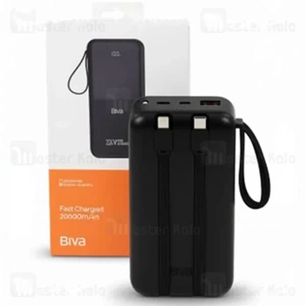 پاوربانک 20000 بیوا Biva BP-086 Power Bank توان 22.5 وات با کابل متصل — تصویر ۳