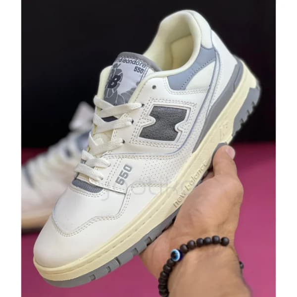 کفش نیوبالانس 550 سفید کرم طوسی 550 New Balance 550 Aime Leon Dore White Grey — تصویر ۵