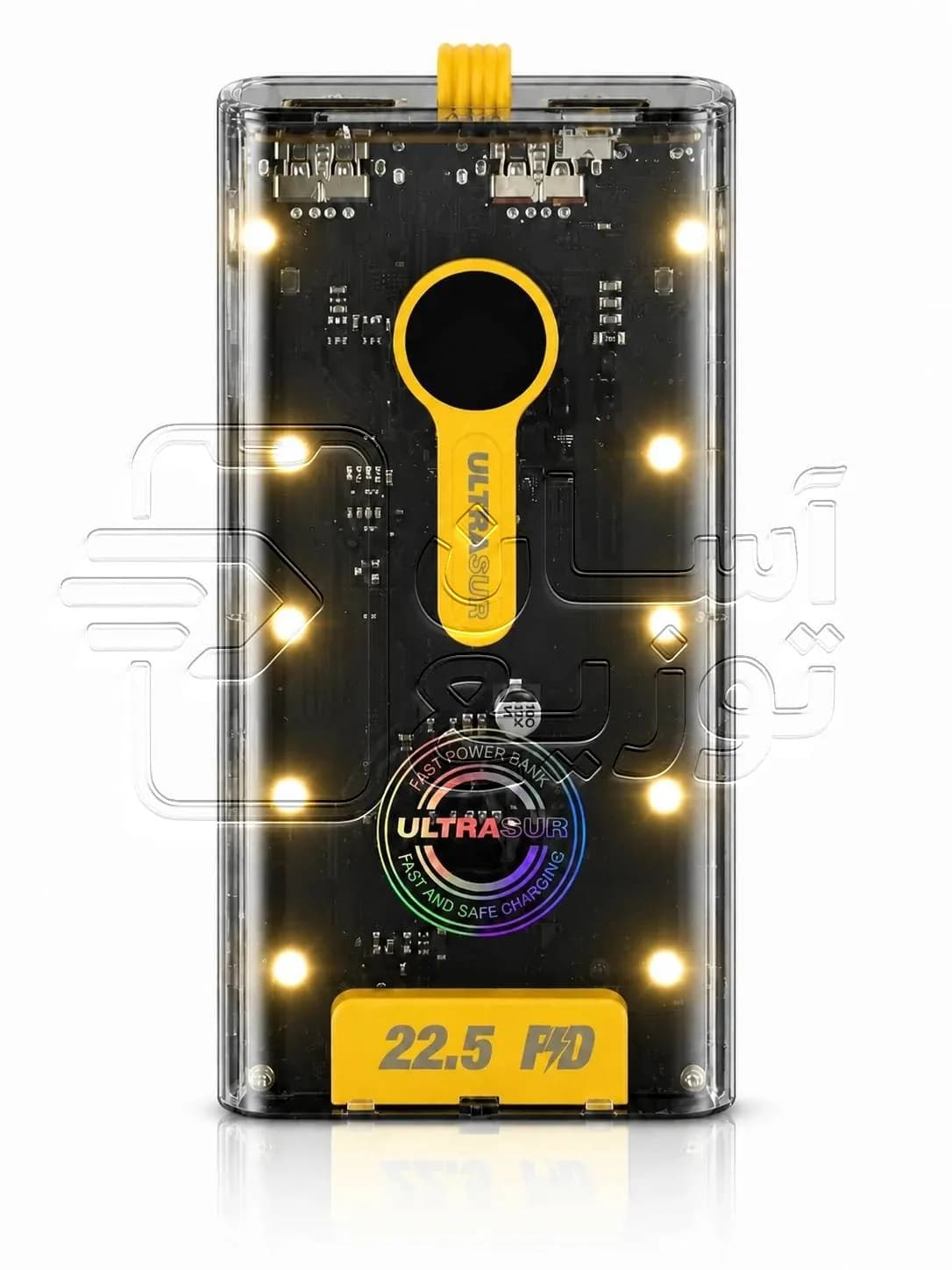 پاوربانک 30000 میلی آمپر اولتراسور Ultrasur مدل P11+ خروجی 22.5 وات سوپر فست شارژ دارای چراغ اضطراری 4 حالته + 4 کابل سرخود با گارانتی 1 ساله آسان توزیع
