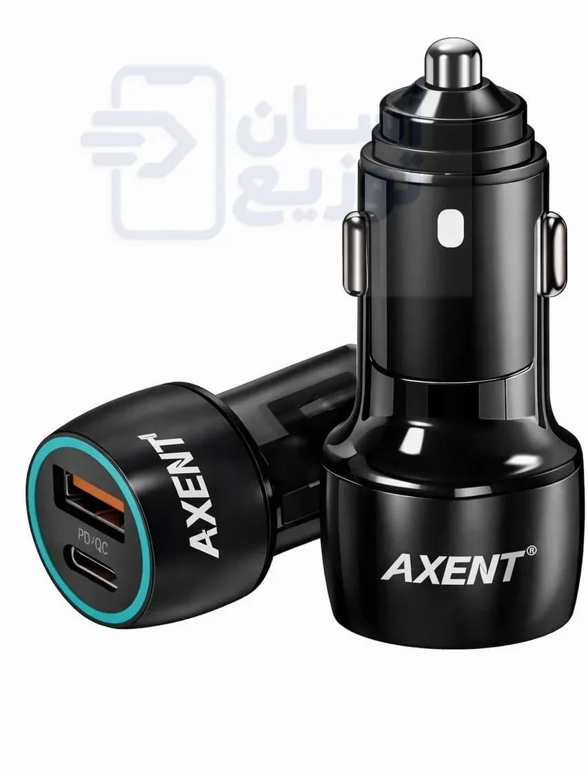 شارژر فندکی 48 وات 2خروجی اکسنت Axent مدل C01 خروجی تایپسی + خروجی USB با گارانتی 6 ماهه آسان توزیع