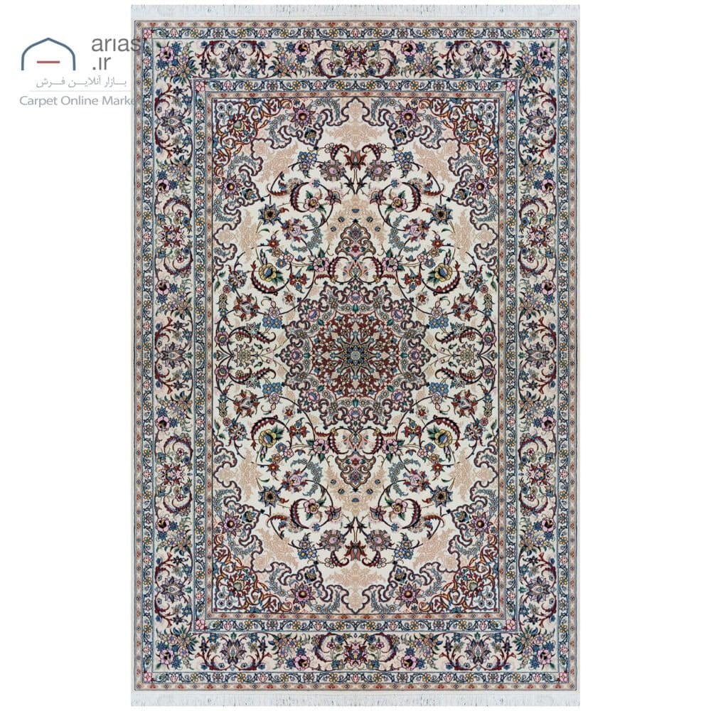 فرش دستباف نایین کرم نقشه اصفهان ۹ لا گل ابریشم – ۶ متری کد D28215