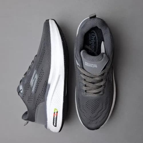 کتونی رانینگ اسکیچرز زیره بامیکو(Skechers)مردانه و زنانه طوسی کد۱۱۵ — تصویر ۲
