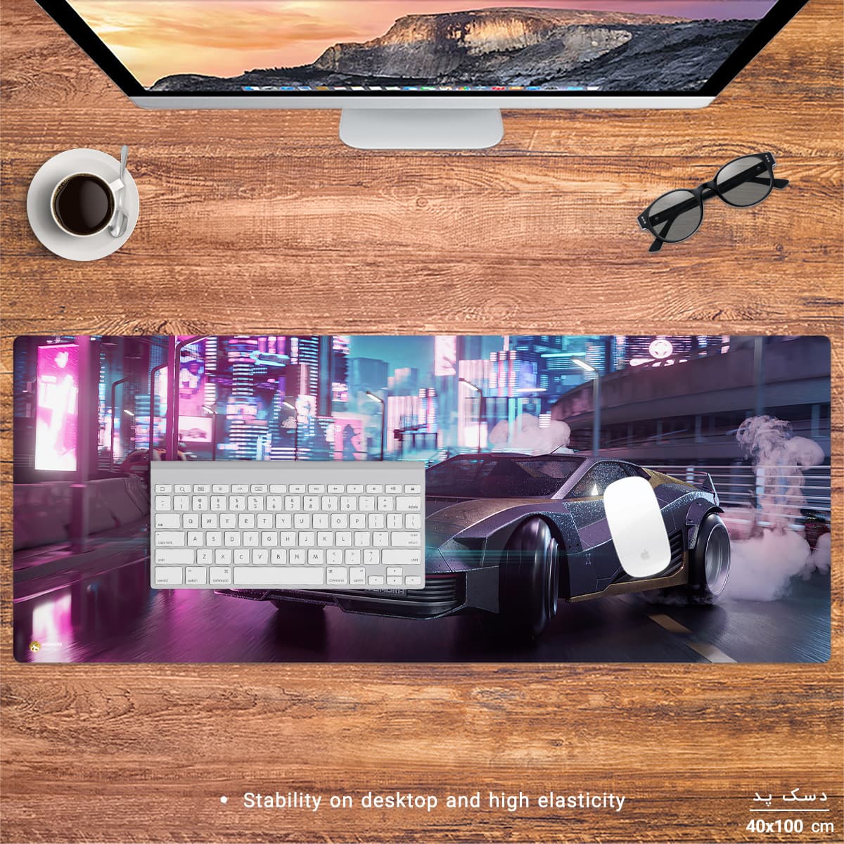 دسک پد هومرو مدل HX547 طرح سایبرپانک سایز 40×100 سانتیمتر — تصویر ۳