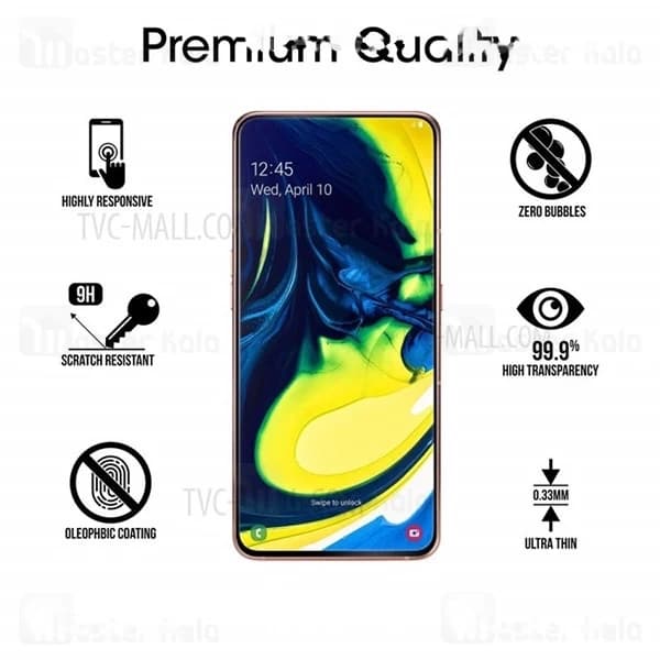محافظ صفحه شیشه ای تمام صفحه تمام چسب سامسونگ Samsung Galaxy A80 / A90 Glass — تصویر ۳