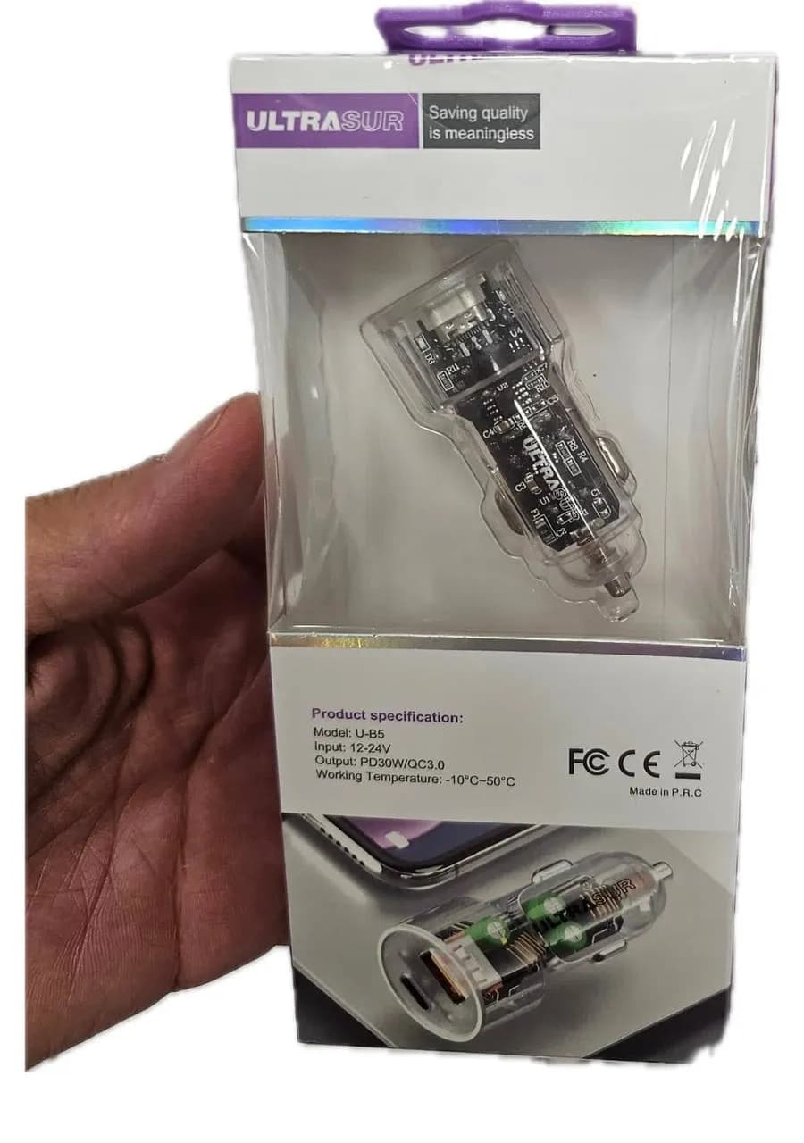 شارژر فندکی اولتراسور Ultrasur مدل U‑B5 با توان خروجی PD 30 وات و QC3.0 18 — تصویر ۲