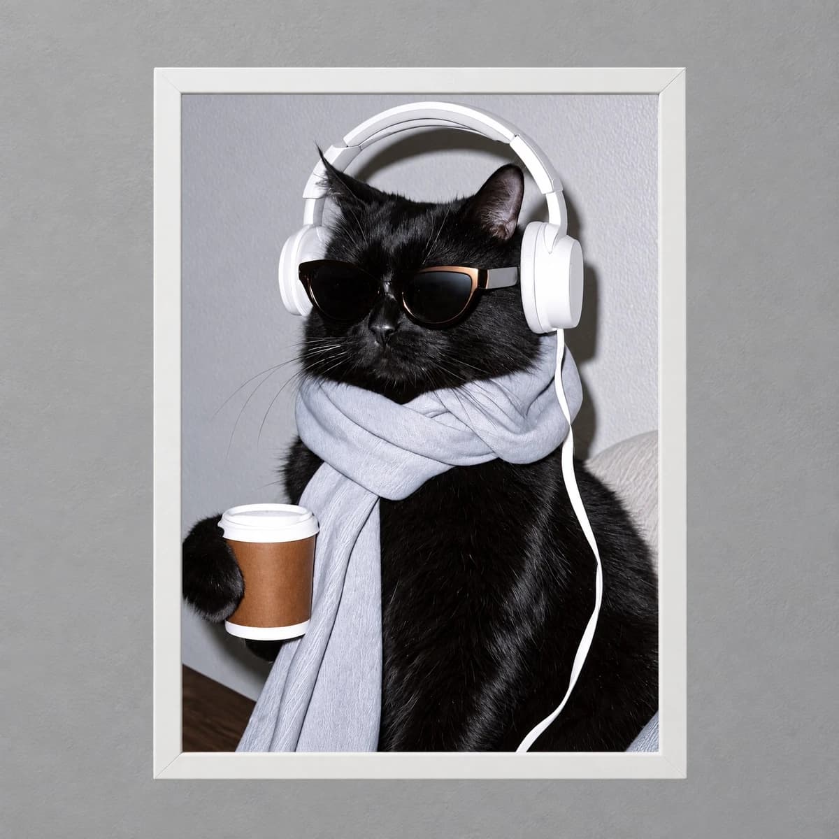 تابلو گربه با هدفون و کافی طرح Cool Cat — تصویر ۲